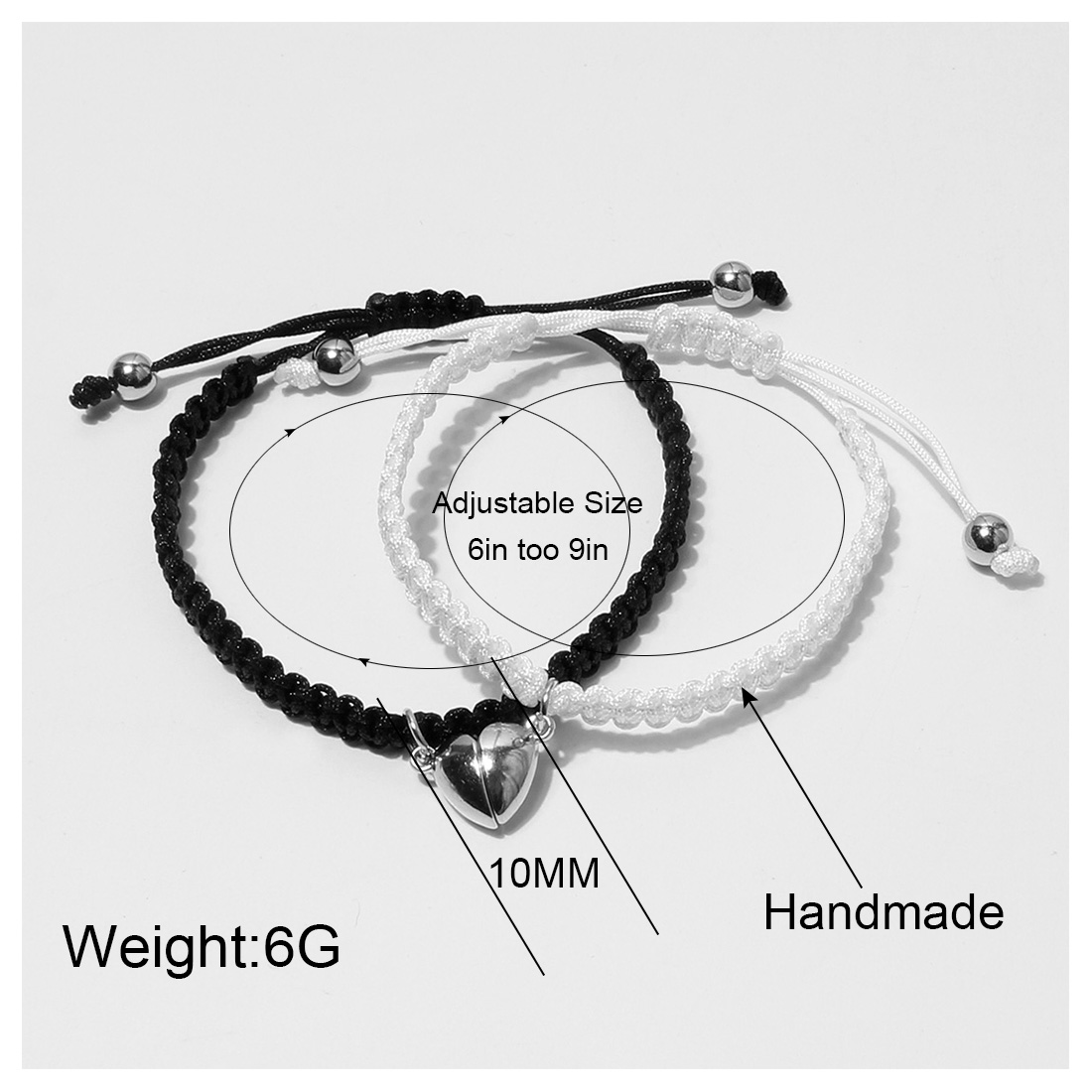 Einfache Legierung Herz-förmigen Magnetischen Schnalle Saug Paar Armband Handmade Geflochtenen Seil display picture 1