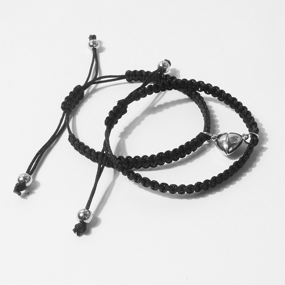 Simple Alloy Heart-shaped Magnetic Buckle Suction Couple Bracelet Handmade Braided Rope display picture 3