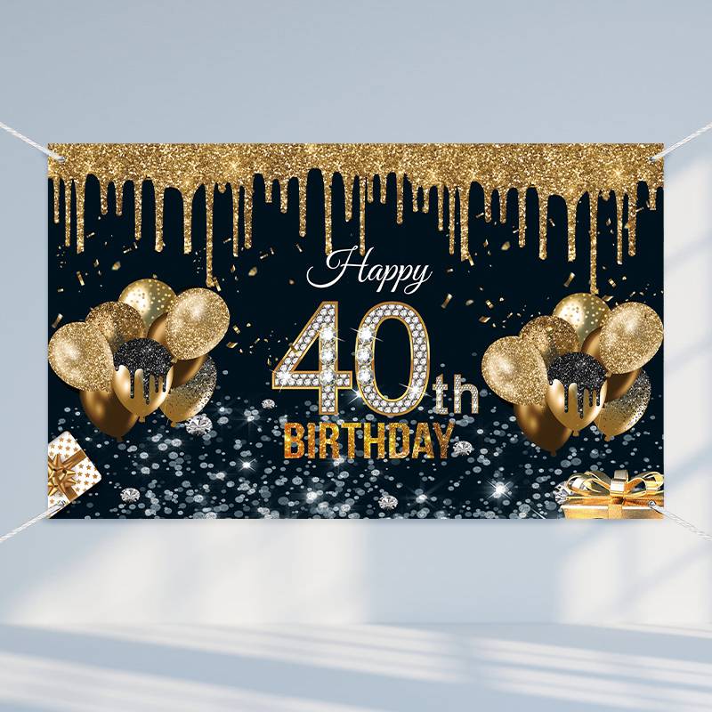 40-year-old Black Gold Birthday Background Fabric Birthday Banner display picture 5