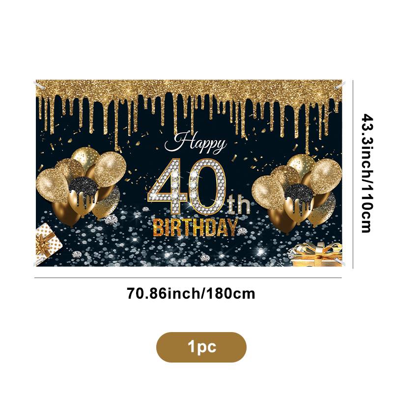 40-year-old Black Gold Birthday Background Fabric Birthday Banner display picture 6