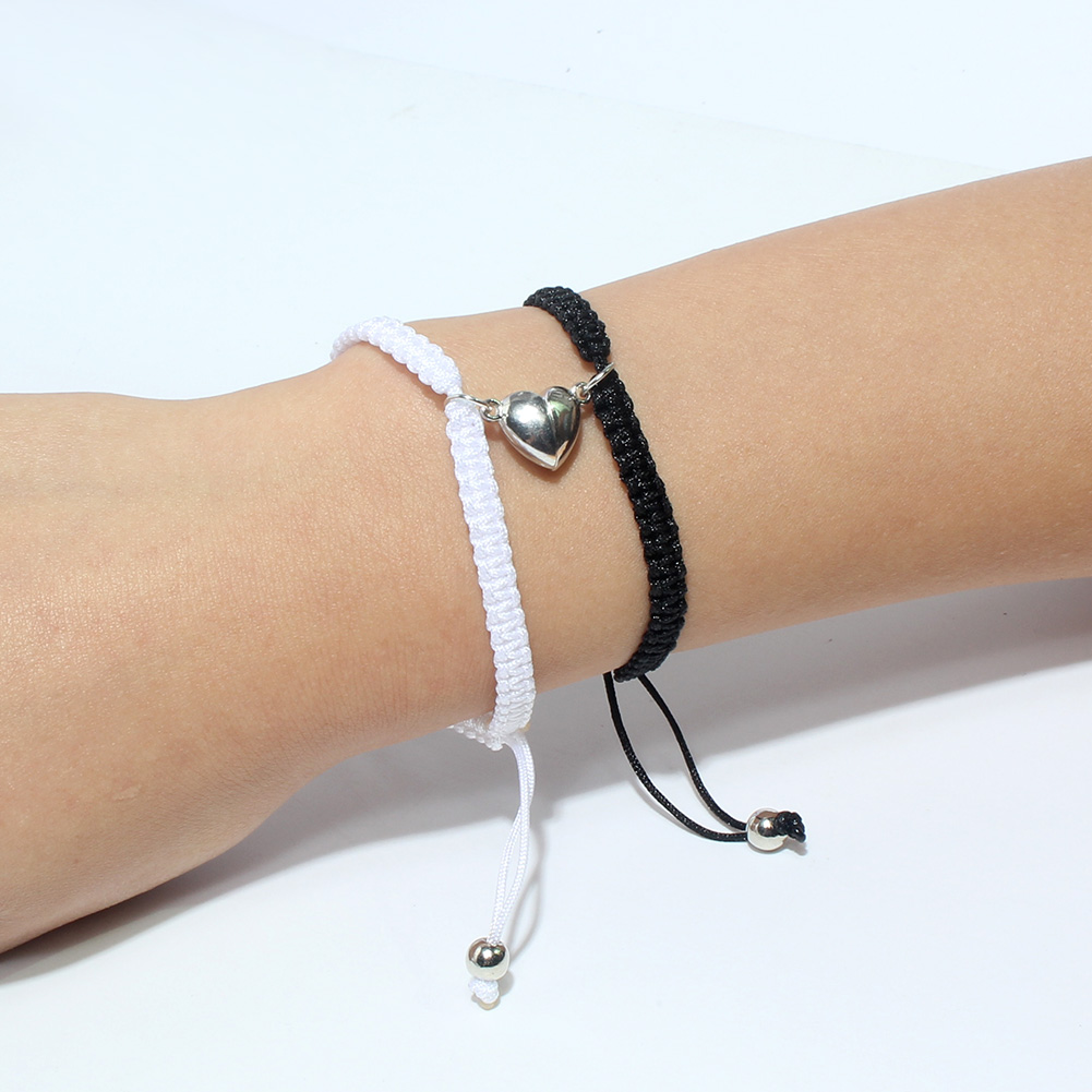 Fashion Heart-shaped Magnet Couple Woven Black And White Rope Adjustable Bracelet display picture 2