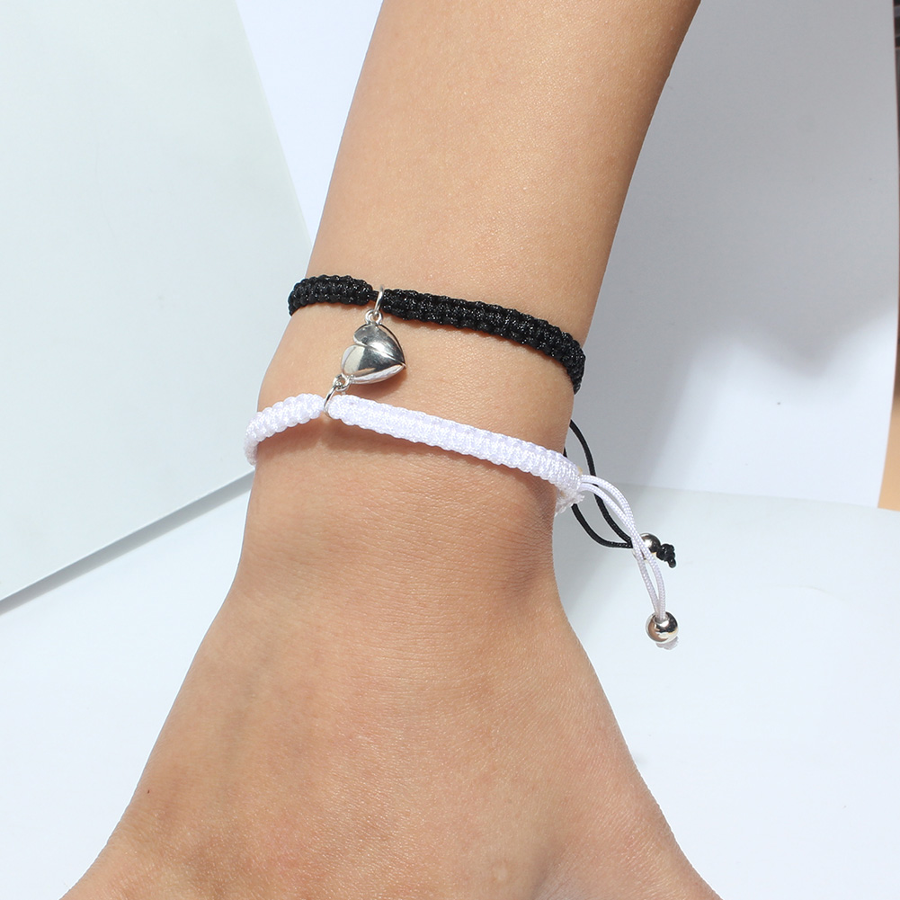 Fashion Heart-shaped Magnet Couple Woven Black And White Rope Adjustable Bracelet display picture 3