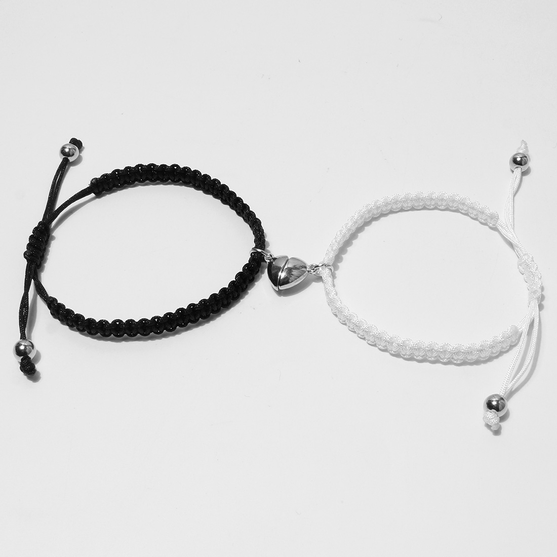 Fashion Heart-shaped Magnet Couple Woven Black And White Rope Adjustable Bracelet display picture 4
