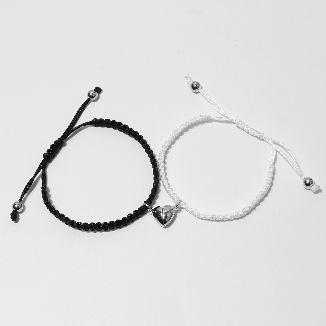 Fashion Heart-shaped Magnet Couple Woven Black And White Rope Adjustable Bracelet display picture 5