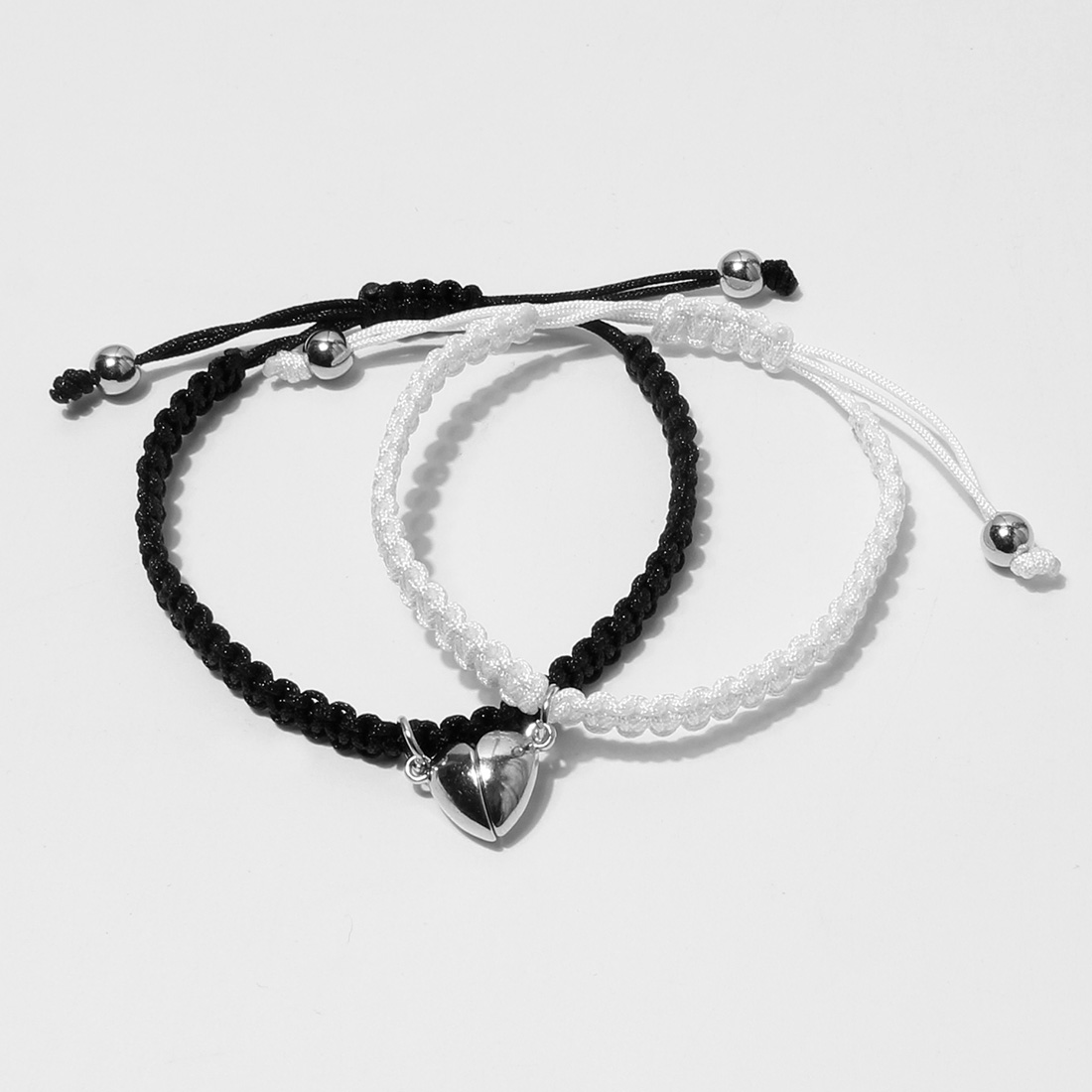 Fashion Heart-shaped Magnet Couple Woven Black And White Rope Adjustable Bracelet display picture 6