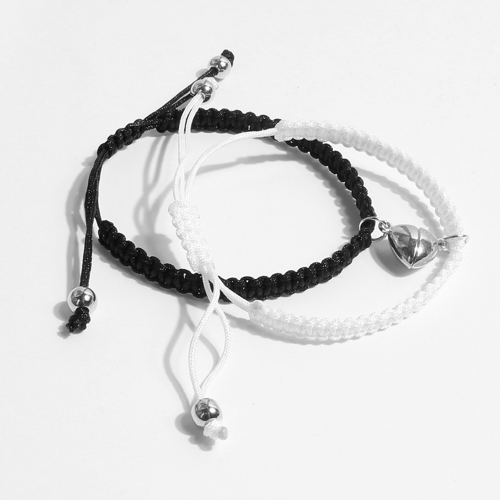 Fashion Heart-shaped Magnet Couple Woven Black And White Rope Adjustable Bracelet display picture 7