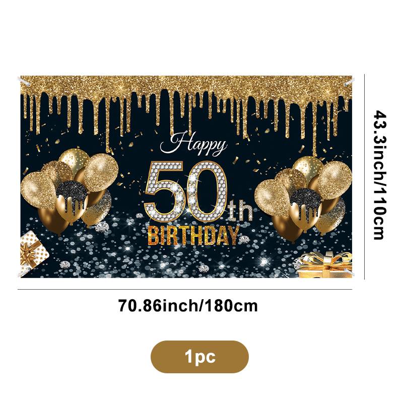 50-year-old Black Gold Birthday Background Fabric Birthday Banner display picture 2