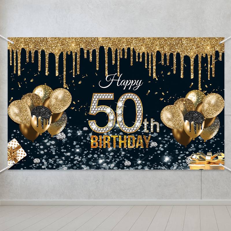50-year-old Black Gold Birthday Background Fabric Birthday Banner display picture 6