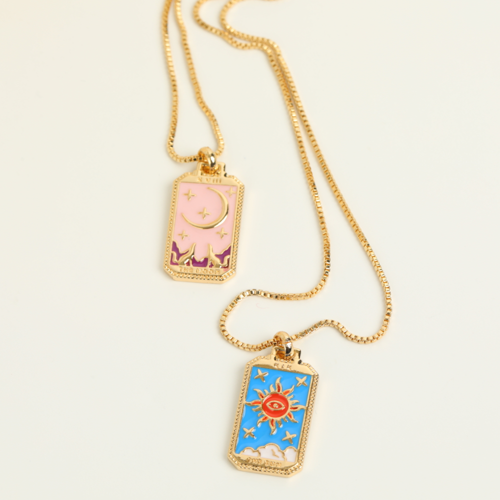 Retro Tarot Colorful Oil Dripping Necklace Square Gold-plated Copper Necklace Wholesale display picture 2