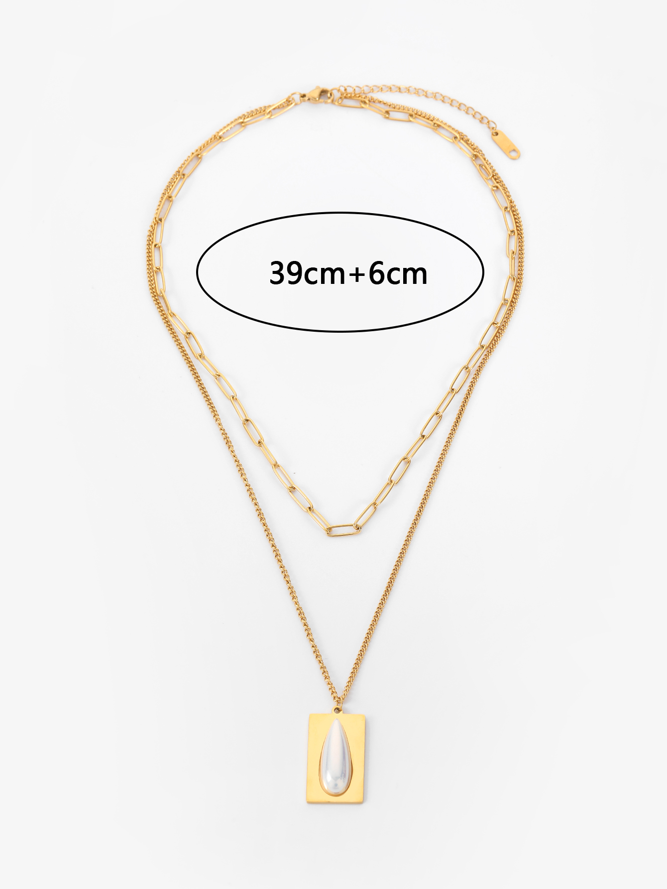 2022 New Style Square Stainless Steel Plated 18k Gold Water Drop Zircon Double Layer Necklace display picture 2