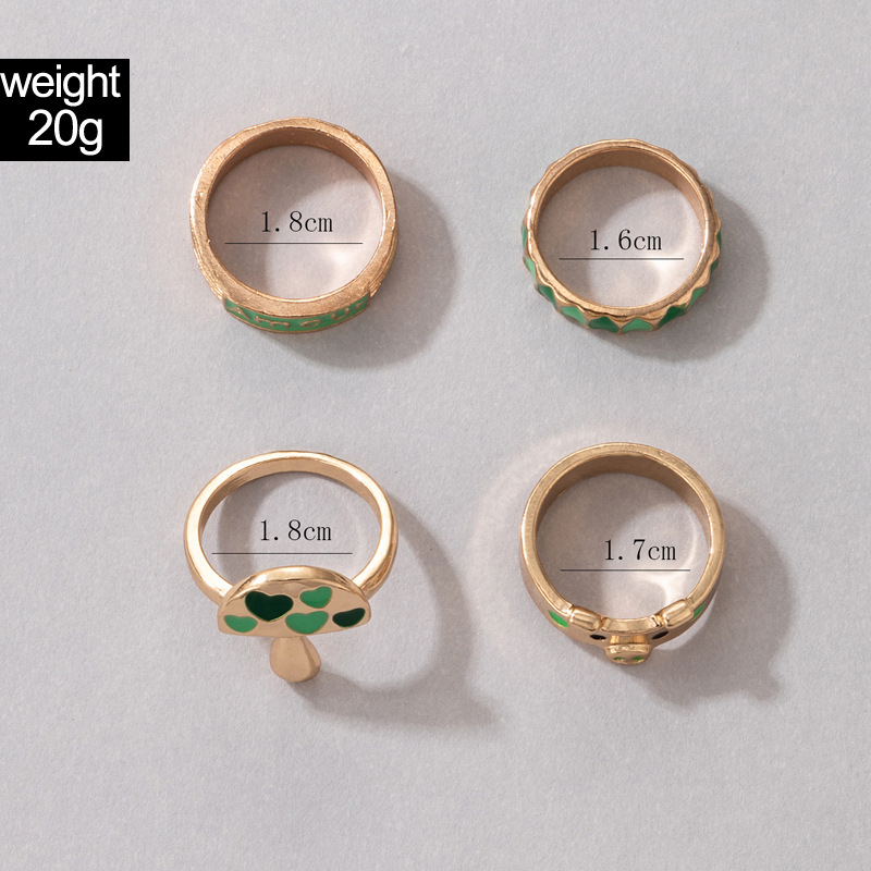 Simple Green Color Oil Dripping Pig Mushroom Geometric Ring Set display picture 1