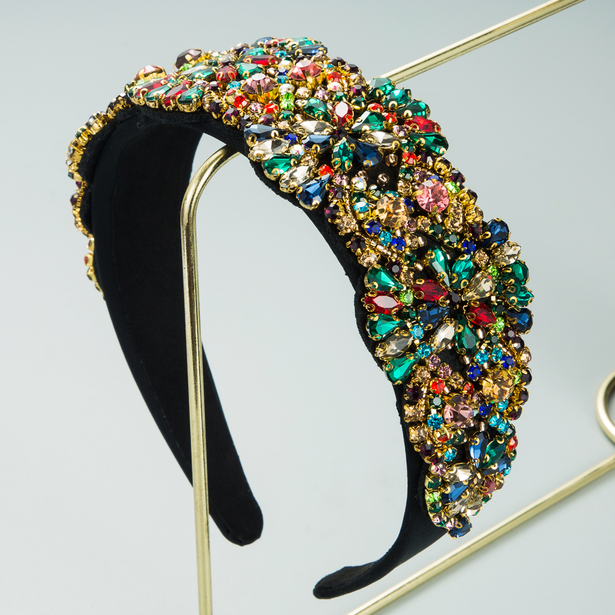 Fashion Baroque Handmade Sewing Color Glass Drill Flower Fabric Art Bridal Rhinestone Headband display picture 2