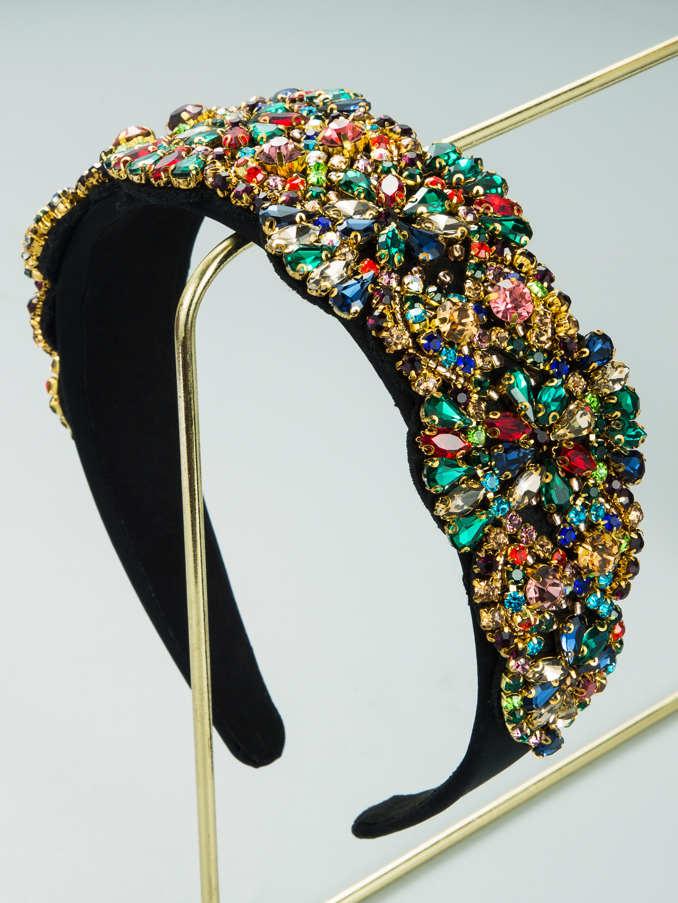 Fashion Baroque Handmade Sewing Color Glass Drill Flower Fabric Art Bridal Rhinestone Headband display picture 5