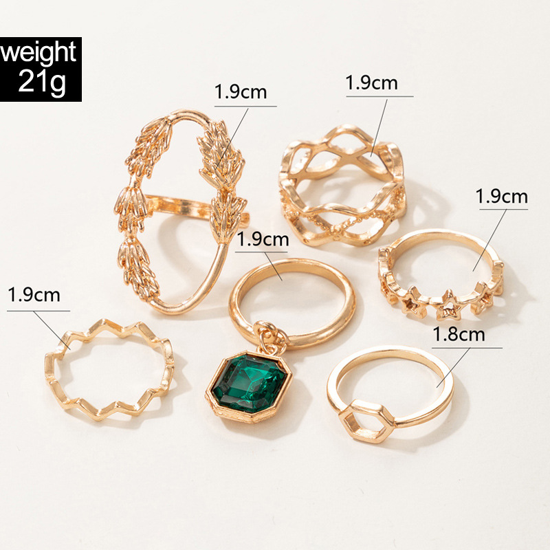 New Ethnic Style Five-pointed Star Emerald Diamond-studded Ring Six-piece Set display picture 1