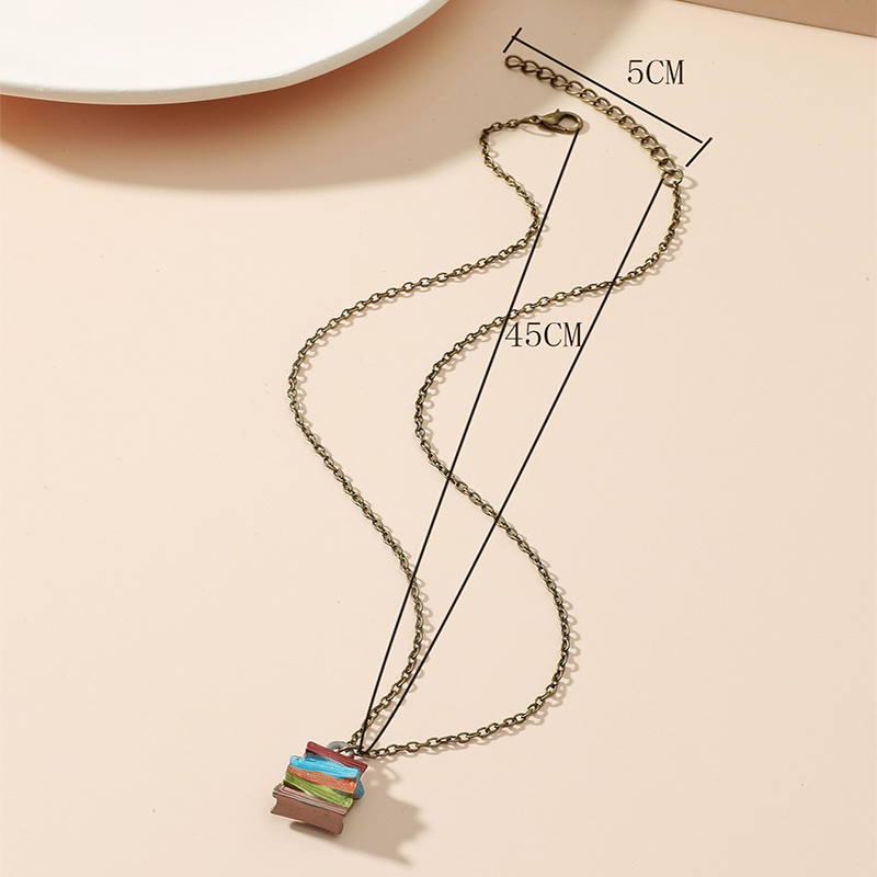 Fashion Ornament Oil Dripping Book Shaped Alloy Necklace display picture 4