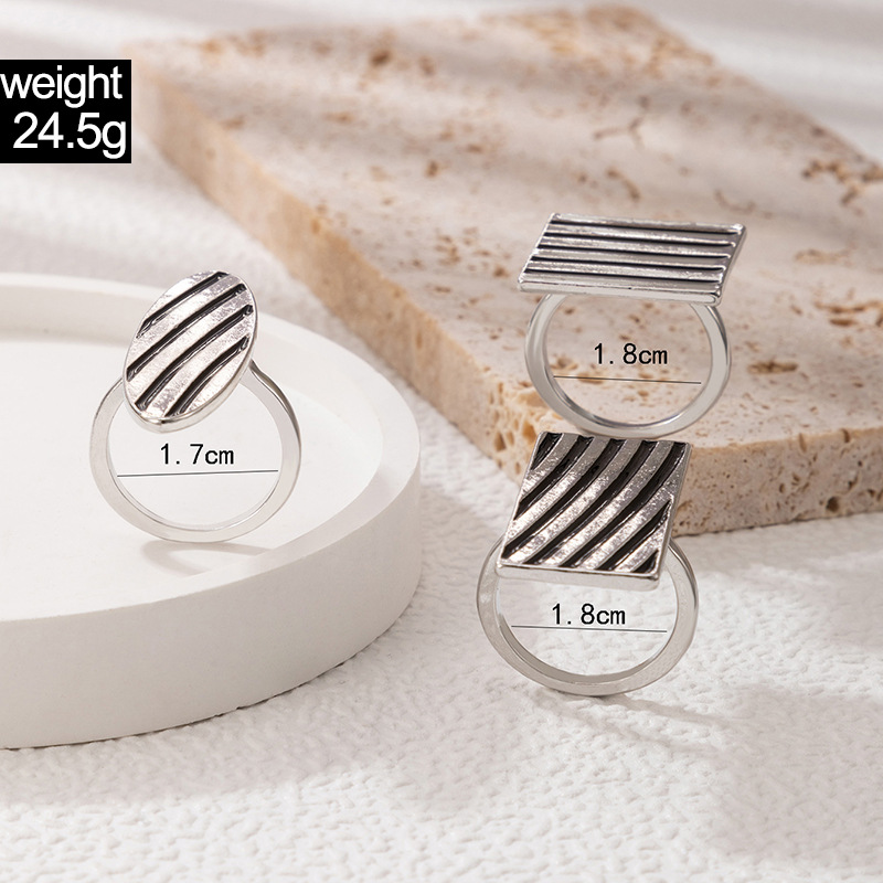 Simple Drip Oil Striped Geometric Square Ring Three-piece Set display picture 1