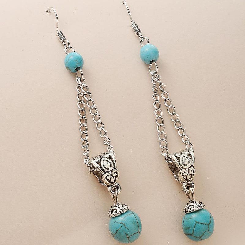Fashion Bohemian Palace Carved Turquoise Long Resin Earrings Drop display picture 2