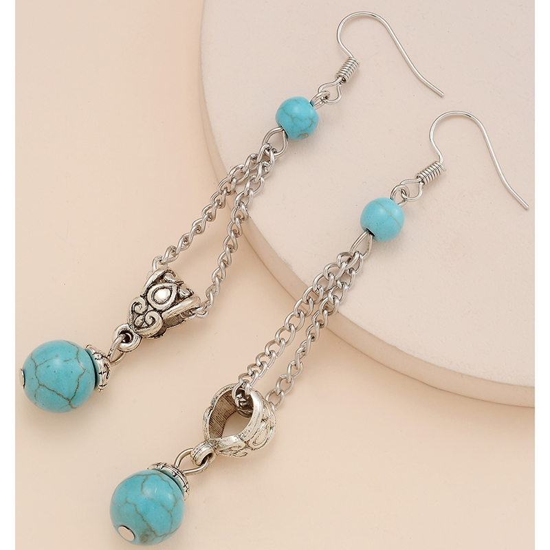 Fashion Bohemian Palace Carved Turquoise Long Resin Earrings Drop display picture 3