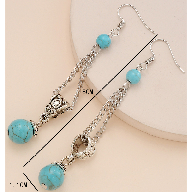 Fashion Bohemian Palace Carved Turquoise Long Resin Earrings Drop display picture 4
