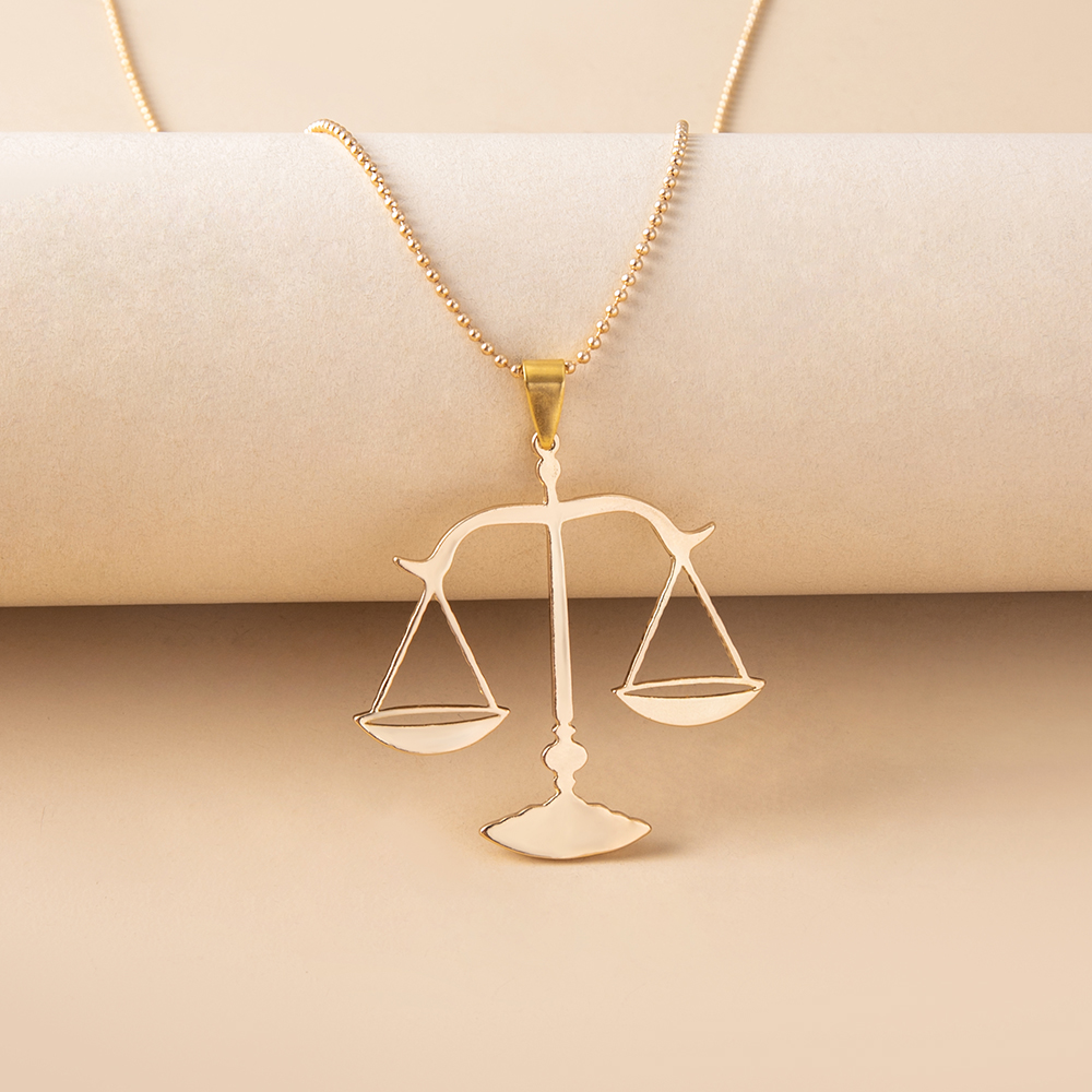 Simple Libra Pendent Round Beads Chain Alloy Necklace display picture 1