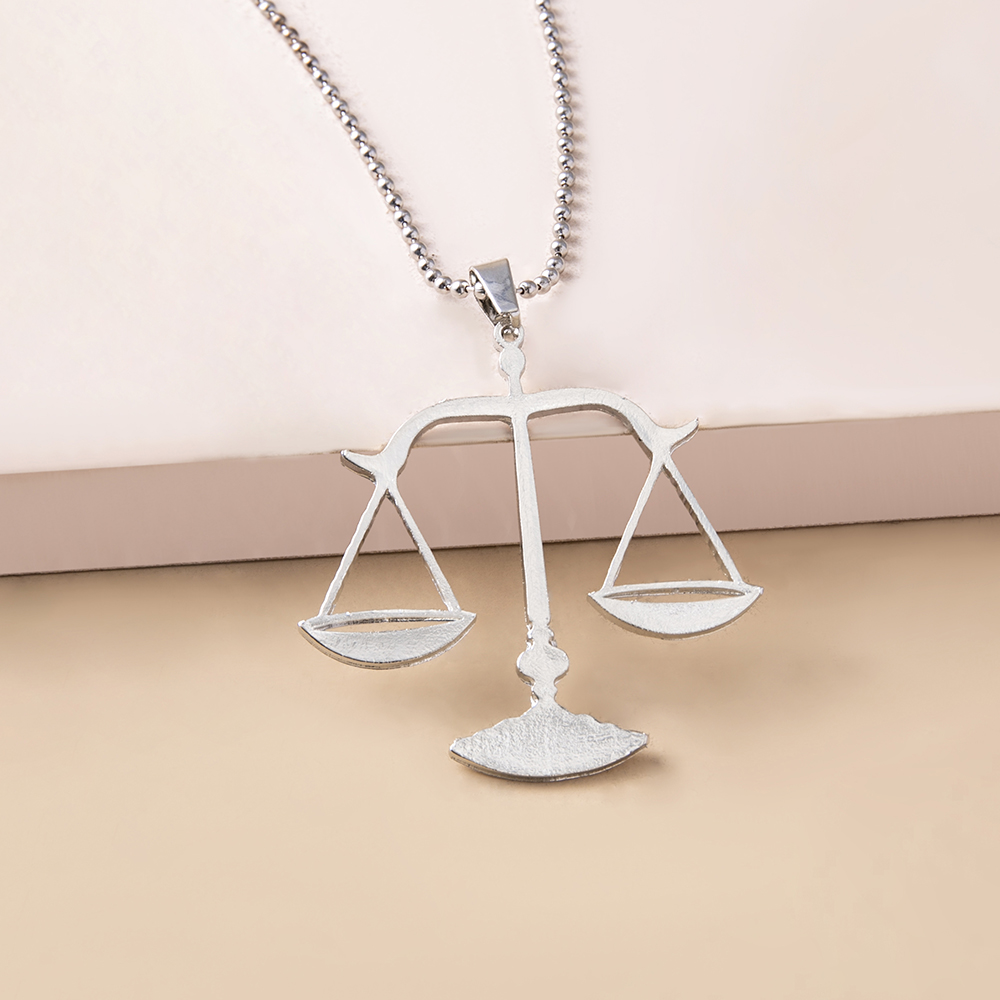 Simple Libra Pendent Round Beads Chain Alloy Necklace display picture 6