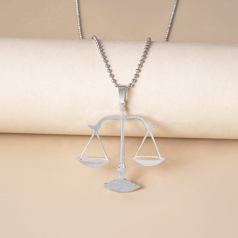 Simple Libra Pendent Round Beads Chain Alloy Necklace display picture 10