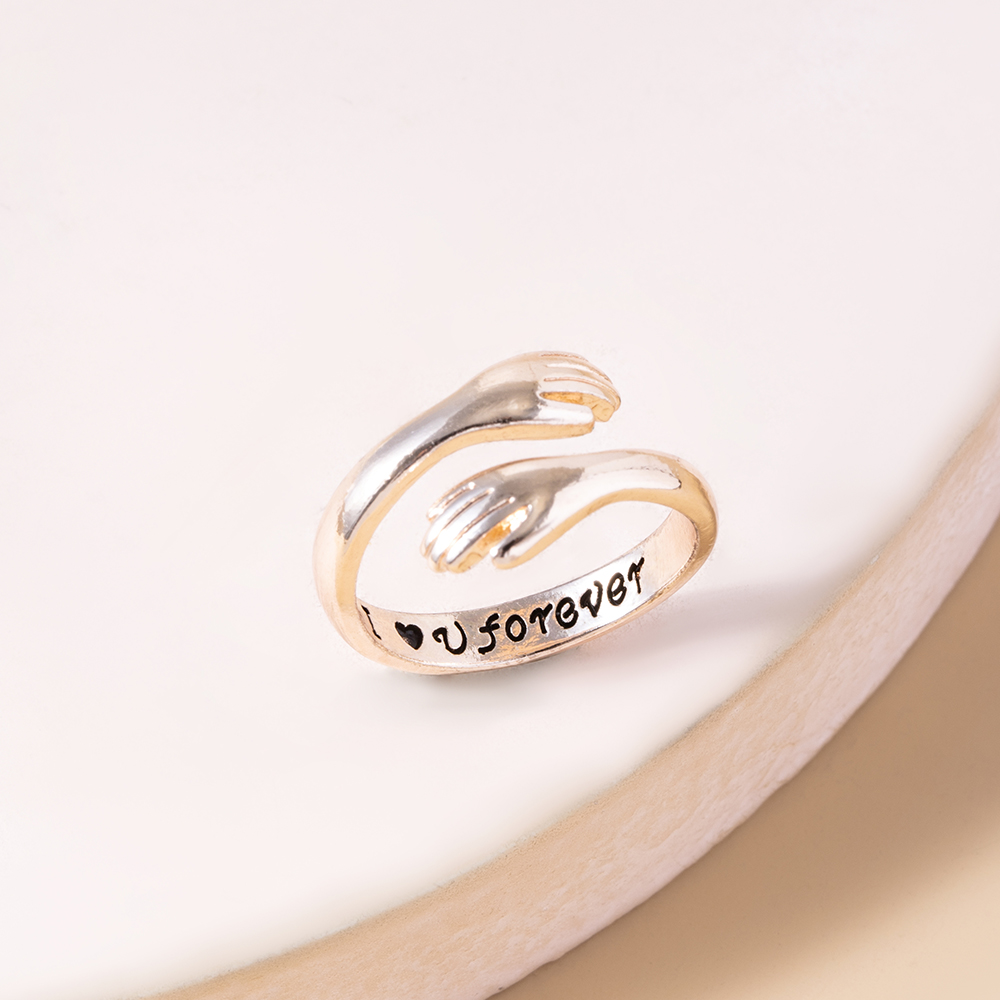 Fashion Geometric Hands Hug Lettering Alloy Ring display picture 1