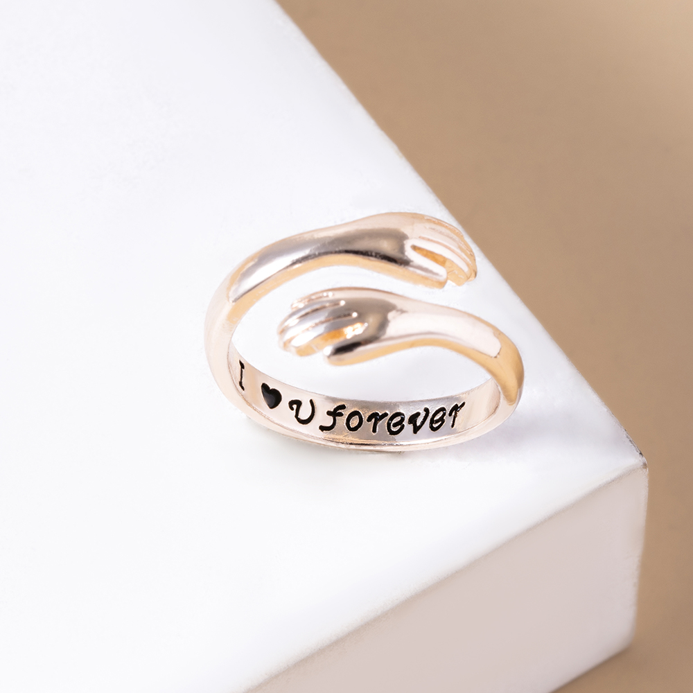 Fashion Geometric Hands Hug Lettering Alloy Ring display picture 4