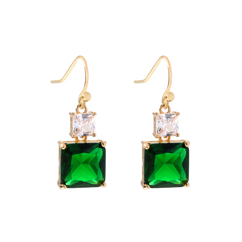 Niche Design Ins Style Jewelry Square Emerald Zircon Element Pendant Earrings display picture 2