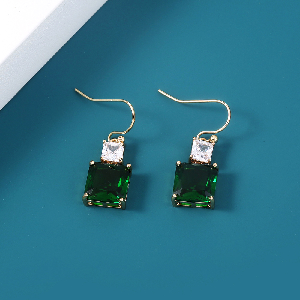 Niche Design Ins Style Jewelry Square Emerald Zircon Element Pendant Earrings display picture 3