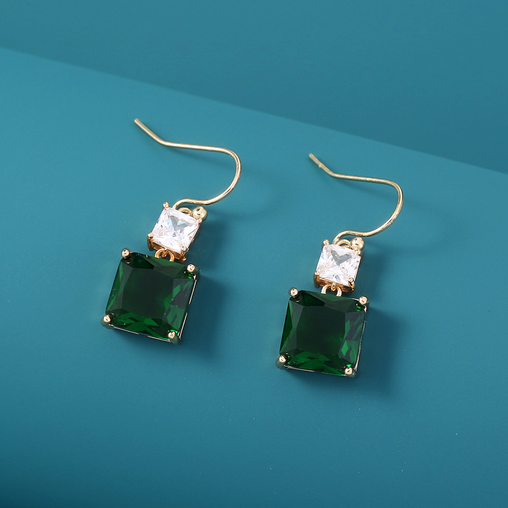 Niche Design Ins Style Jewelry Square Emerald Zircon Element Pendant Earrings display picture 4
