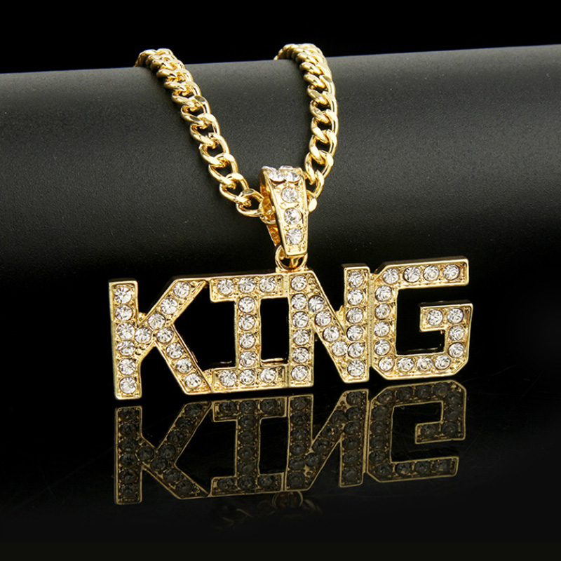 Fashion Hip Hop Rhinestone Letter King Pendent Alloy Necklace display picture 1