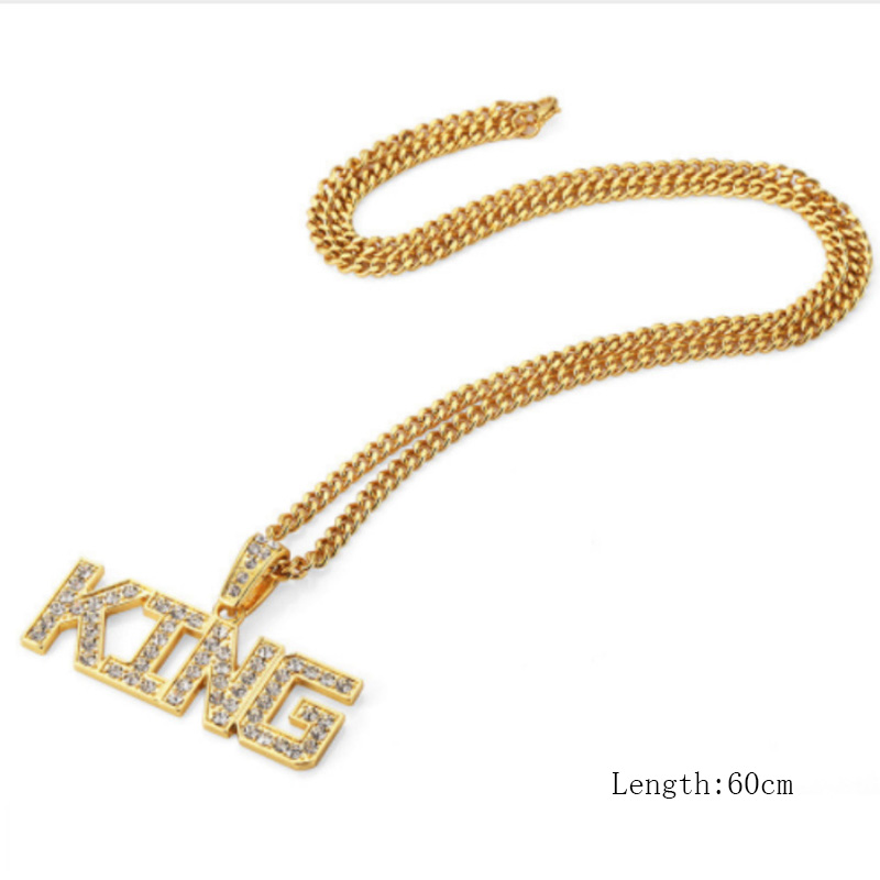 Fashion Hip Hop Rhinestone Letter King Pendent Alloy Necklace display picture 3