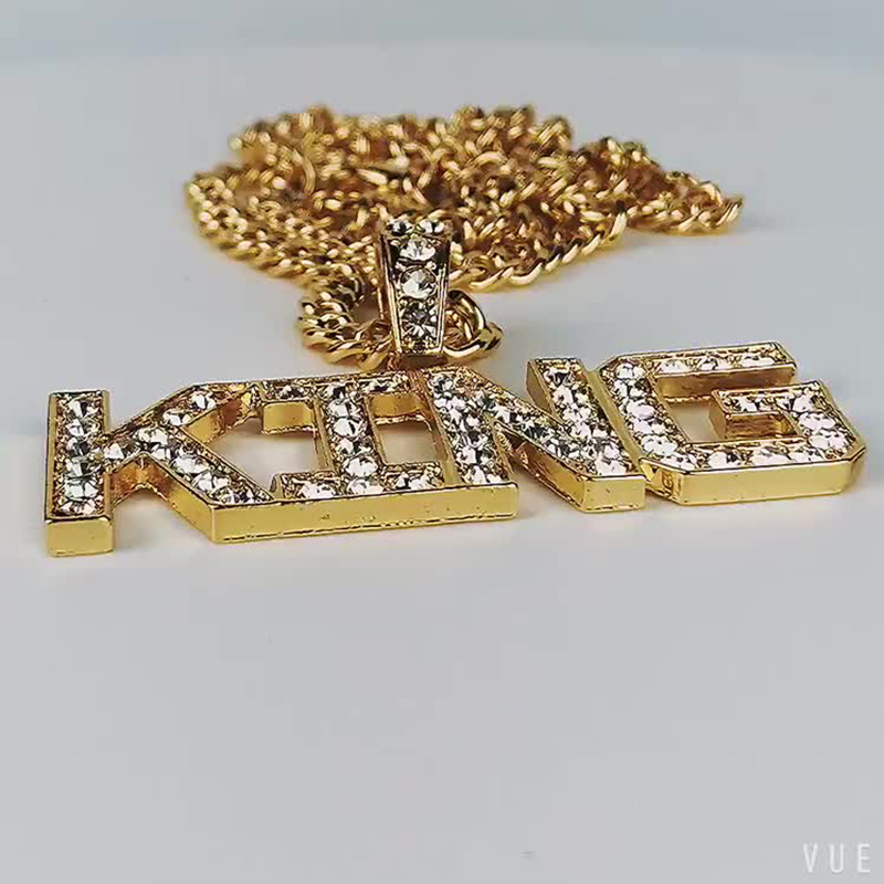 Fashion Hip Hop Rhinestone Letter King Pendent Alloy Necklace display picture 4