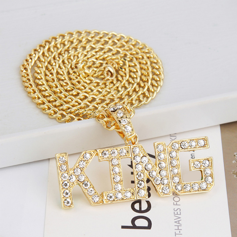 Fashion Hip Hop Rhinestone Letter King Pendent Alloy Necklace display picture 5