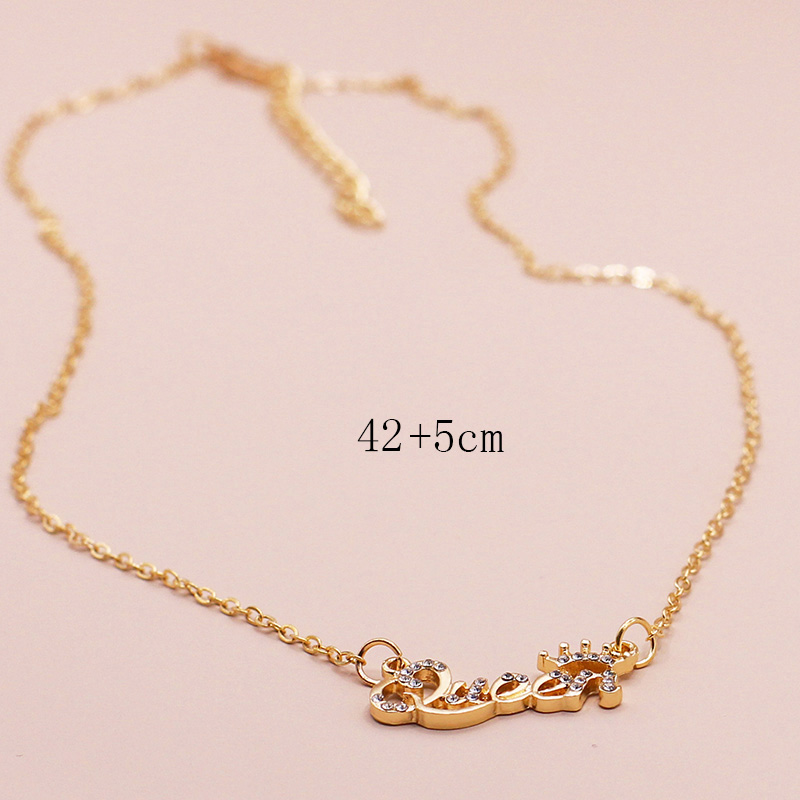 Fashion Rhinestone Letters Queen Crown Pendent Alloy Necklace display picture 7