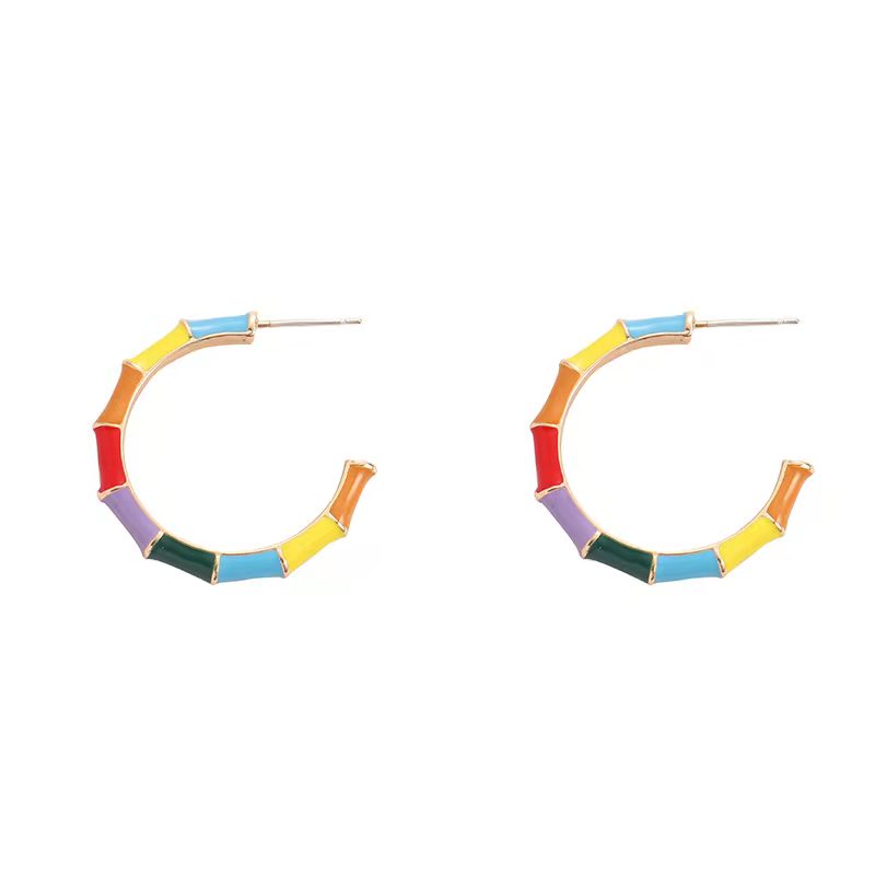 New Color C-shaped Oil Drop Bamboo Large Circle Alloy Earrings display picture 4