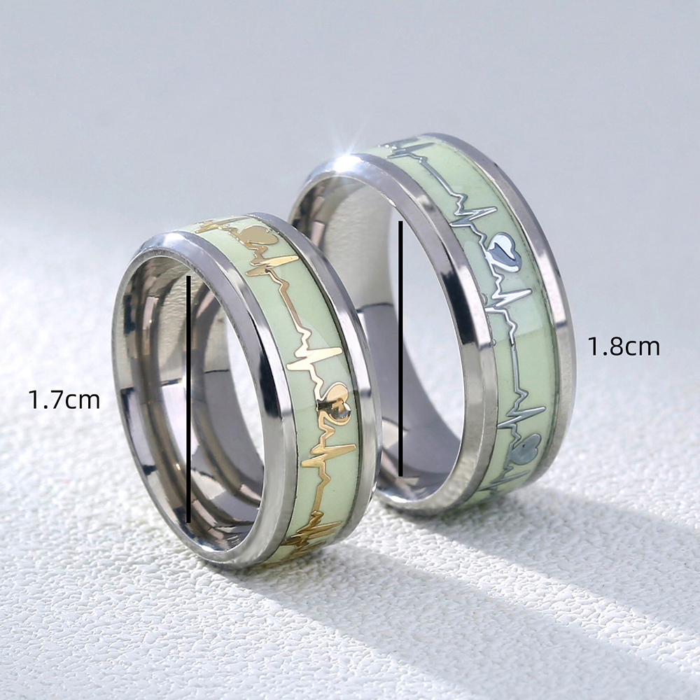 Classic New Fashion Jewelry Stainless Steel Heartbeat Couple Love Luminous Luminous Rings 2 display picture 1