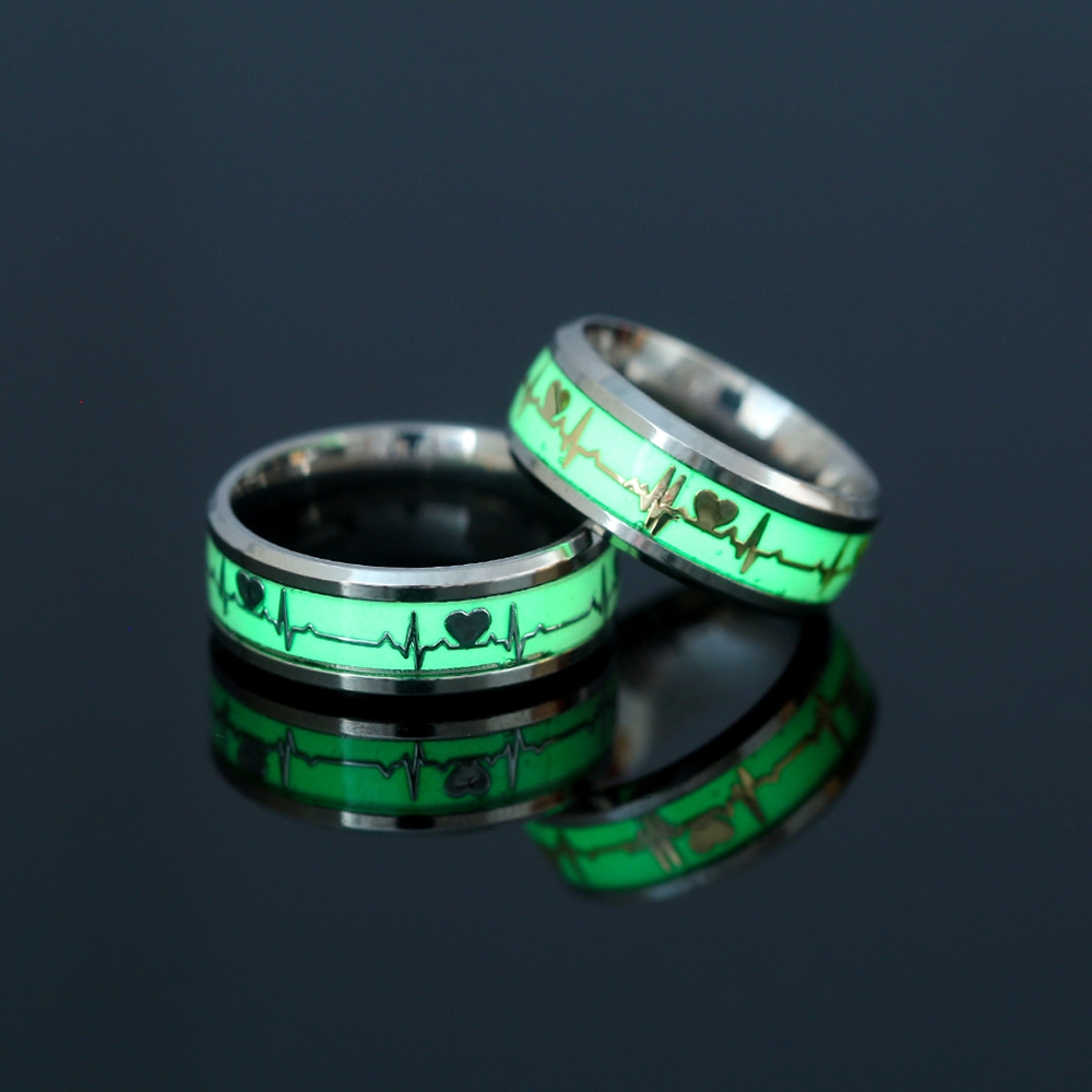 Classic New Fashion Jewelry Stainless Steel Heartbeat Couple Love Luminous Luminous Rings 2 display picture 2