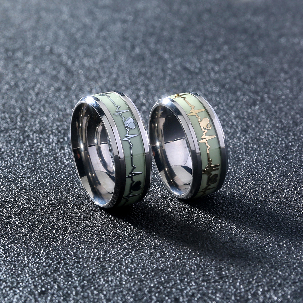 Classic New Fashion Jewelry Stainless Steel Heartbeat Couple Love Luminous Luminous Rings 2 display picture 6