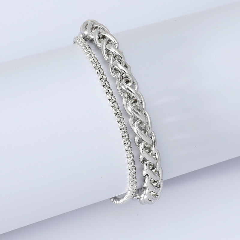 Men's Simple Fashion Thick Chain Double Layer Alloy Bracelet display picture 2