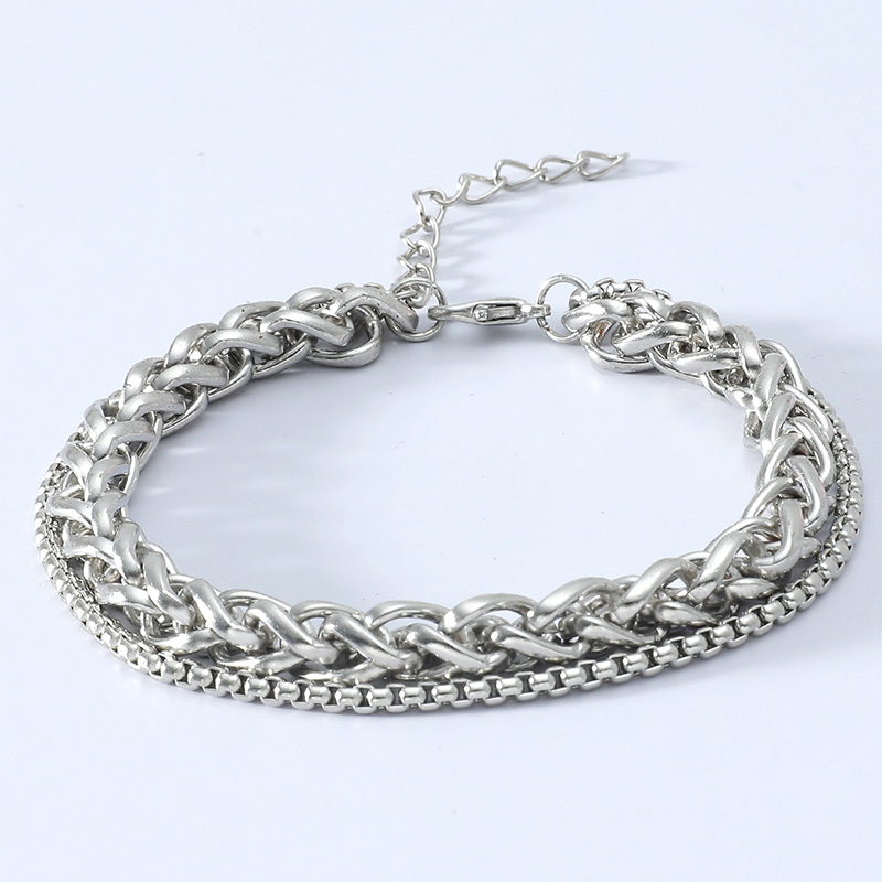 Men's Simple Fashion Thick Chain Double Layer Alloy Bracelet display picture 4