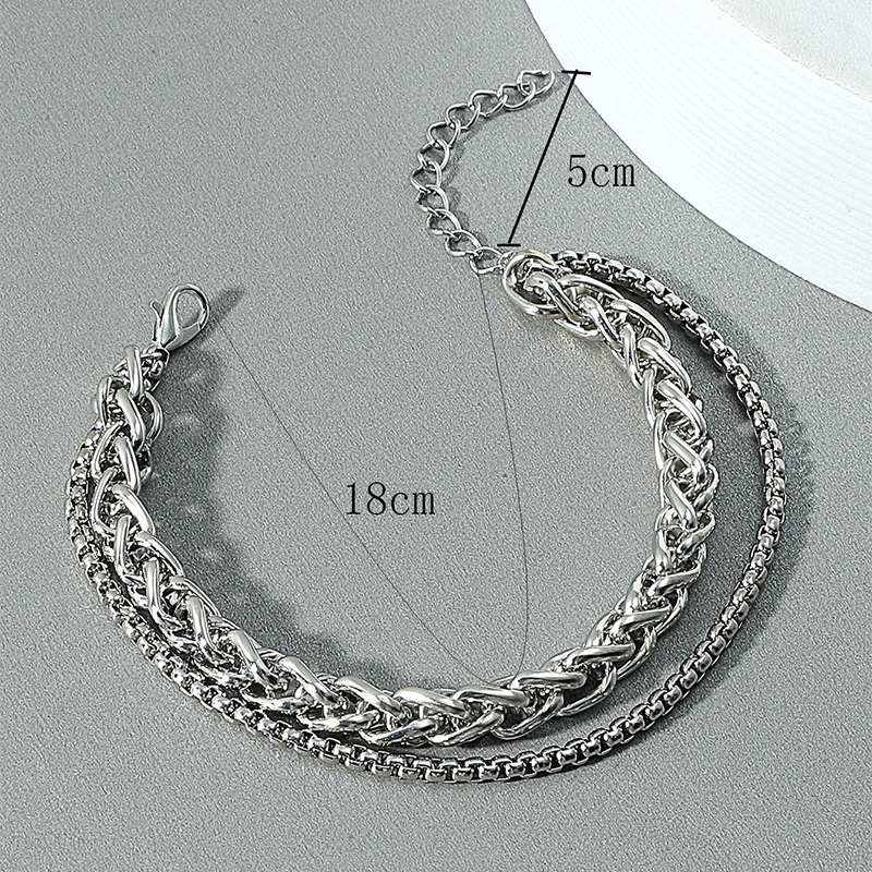 Men's Simple Fashion Thick Chain Double Layer Alloy Bracelet display picture 5