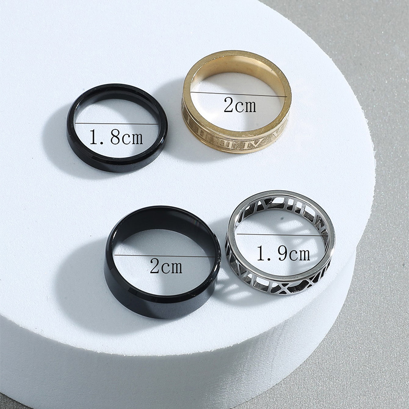 Men's Stainless Steel Roman Numeral Rings Set Of 4 display picture 2