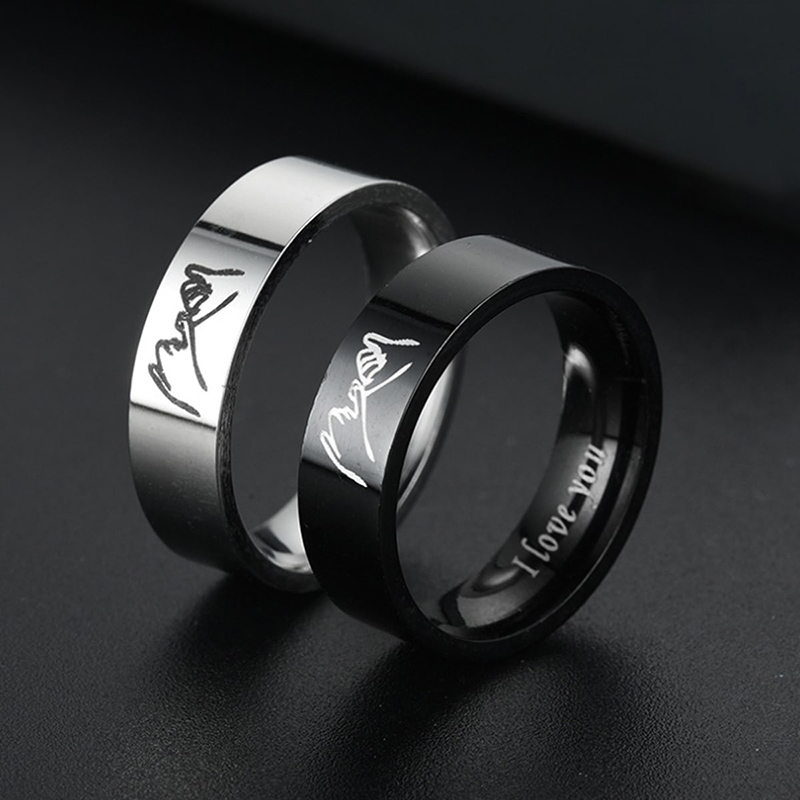 Titanium Steel I Love You Hand In Hand Couple Ring Set display picture 1