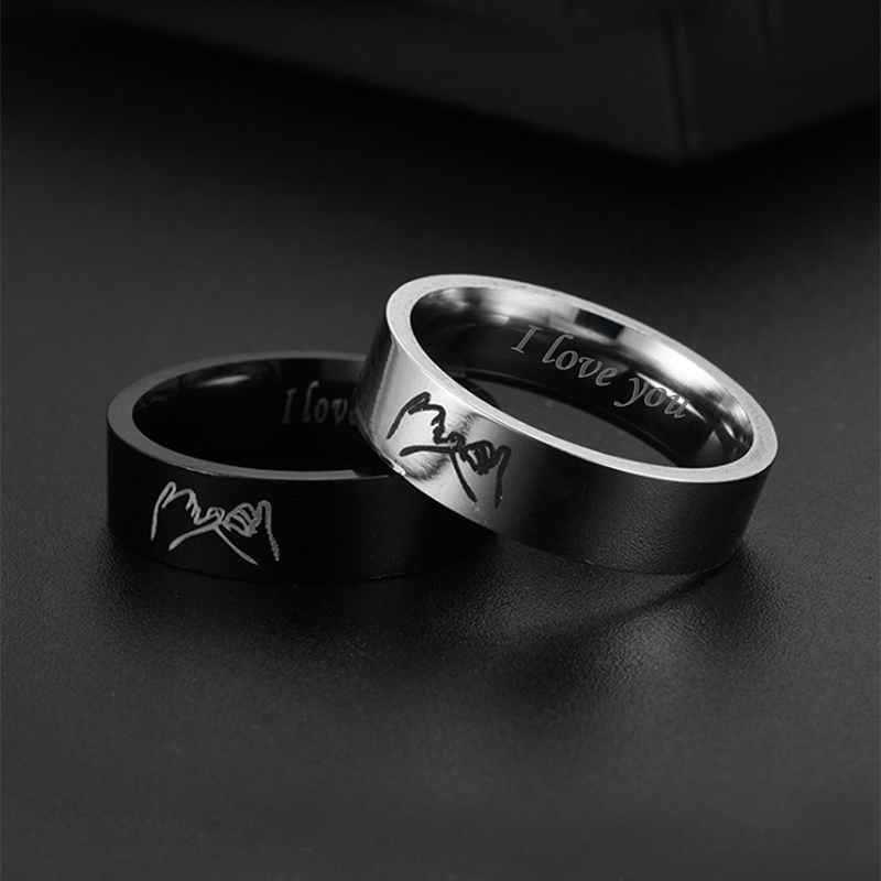 Titanium Steel I Love You Hand In Hand Couple Ring Set display picture 3