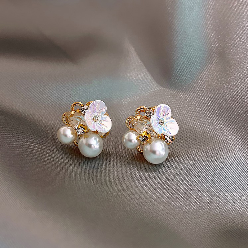 Boucles D'oreilles Géométriques À La Mode Cristal Perle Coquille Fleur display picture 5