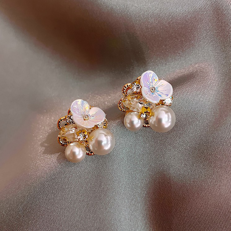 Boucles D'oreilles Géométriques À La Mode Cristal Perle Coquille Fleur display picture 8