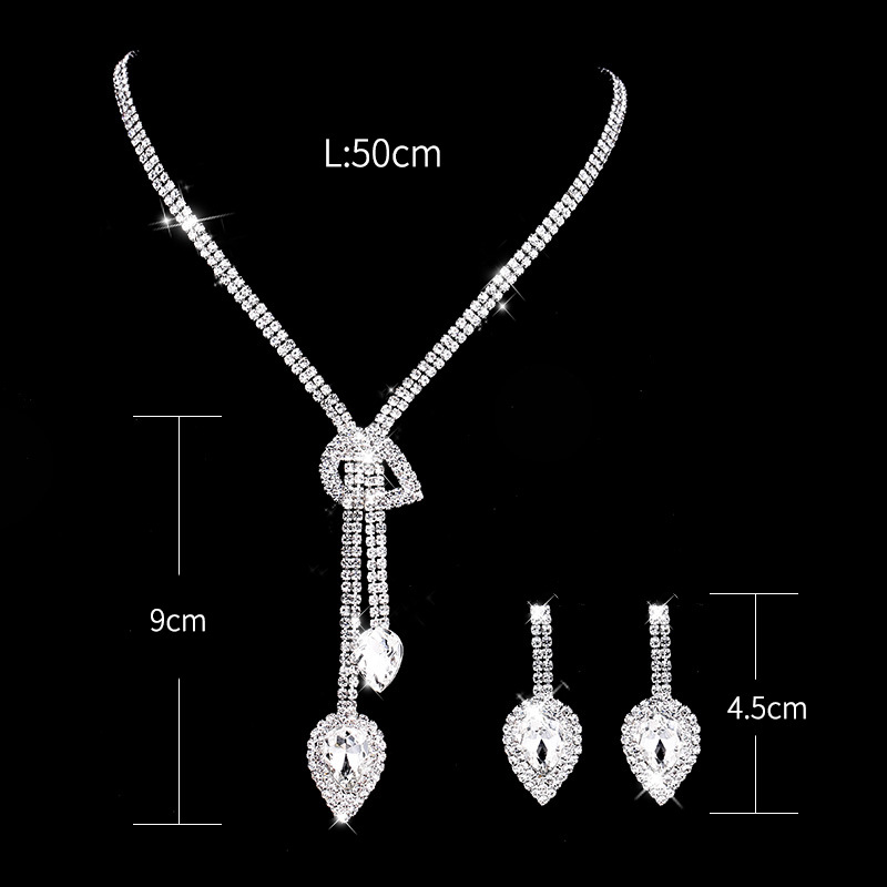 Claw Chain Rhinestone Crystal Water Drop Necklace Stud Earrings Set display picture 2