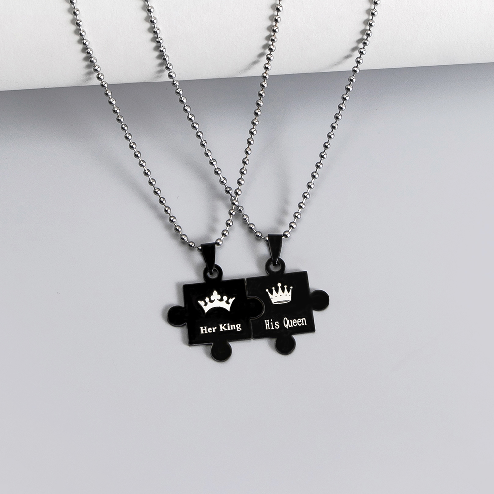 Punk King And Queen Puzzle Stainless Steel Beads Chain Necklace display picture 1